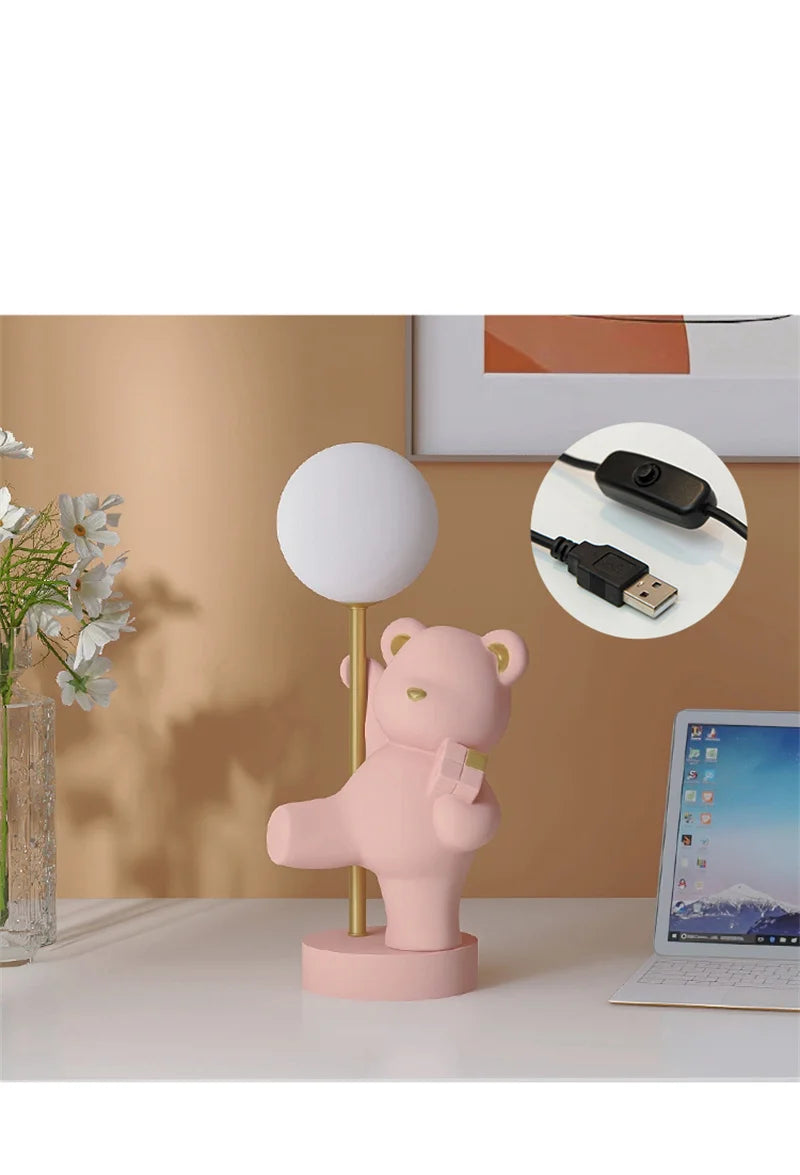 Nordic Pink Rabbit Table Lamp Atmosphere Night Light Luxury Birthday Wedding Gift Nightlights Ins Cute Bunny Bedroom Decoration tableandwalllamps