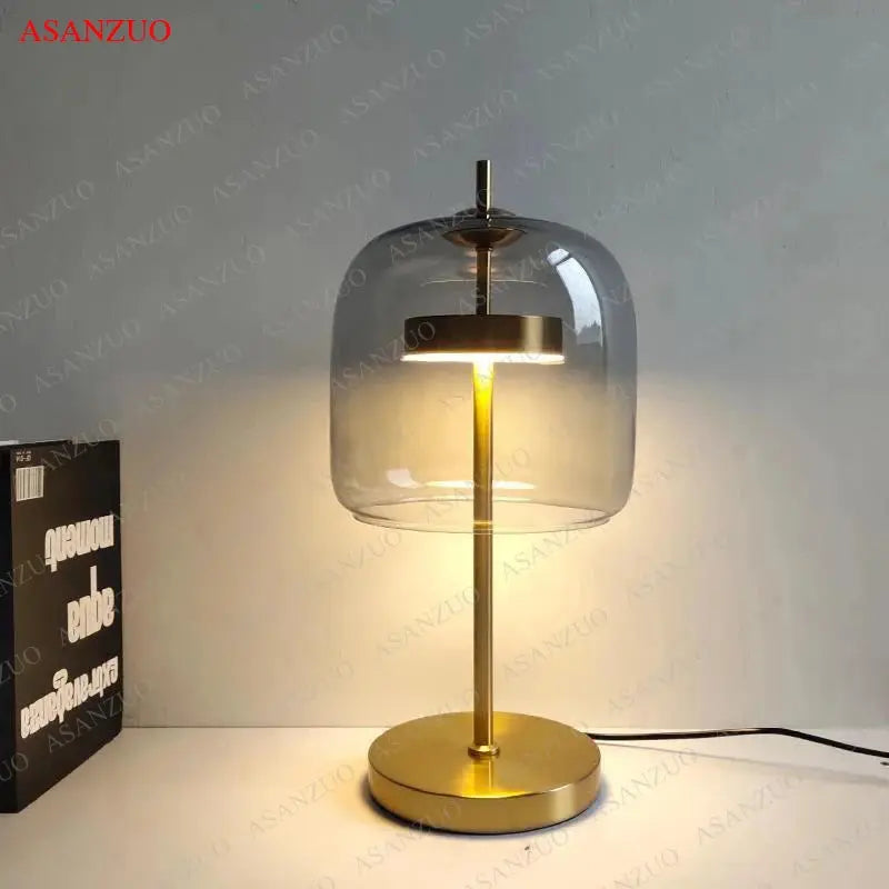 Dia18cm Smoke gray Glass Table Lamps Modern Living Bedroom Bedside Desk Lamp Indoor Decor LED Lighting amber glass Luminaire tableandwalllamps