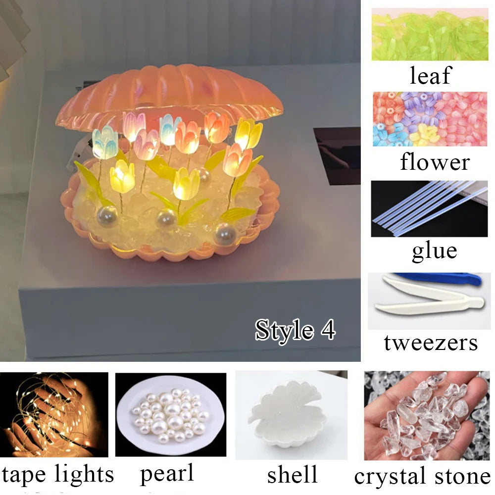 Simulation Tulip DIY Bedside Lights Handmade Material Flower LED Night Light Battery Operated Table Lamp Bedroom Decoration tableandwalllamps