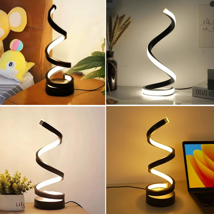 Modern Spiral Table LED Night Light Dimmable Desk Lamp Living Room Nightstand Lamp Bedside Table Study Office Bedroom Decoration tableandwalllamps