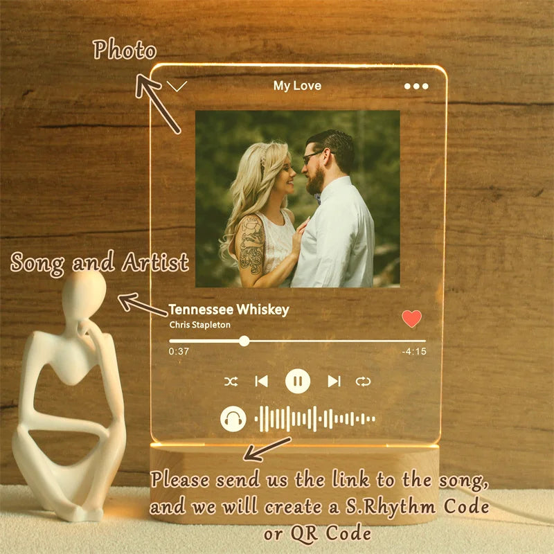 Custom Song Acrylic Plaque,Personalized Photo Frame,Podcast Code Night light Lamp,Playlist Streaming,Gift for Couple tableandwalllamps