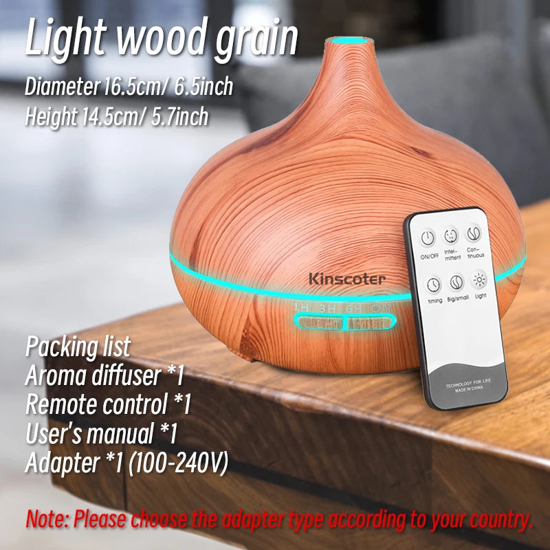 High Quality 500ml Aromatherapy Essential Oil Diffuser Wood Grain Remote Control Ultrasonic Air Humidifier with 7 Colors Light tableandwalllamps