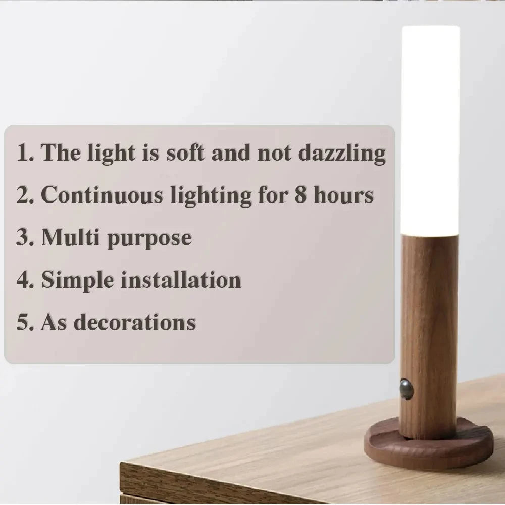 2024Creative Intelligent Auto PIR Motion Sensor LED Rechargeable Magnetic Night Light Wood Wall Light Kitchen Cabinet Light Lamp FASHION VIBES