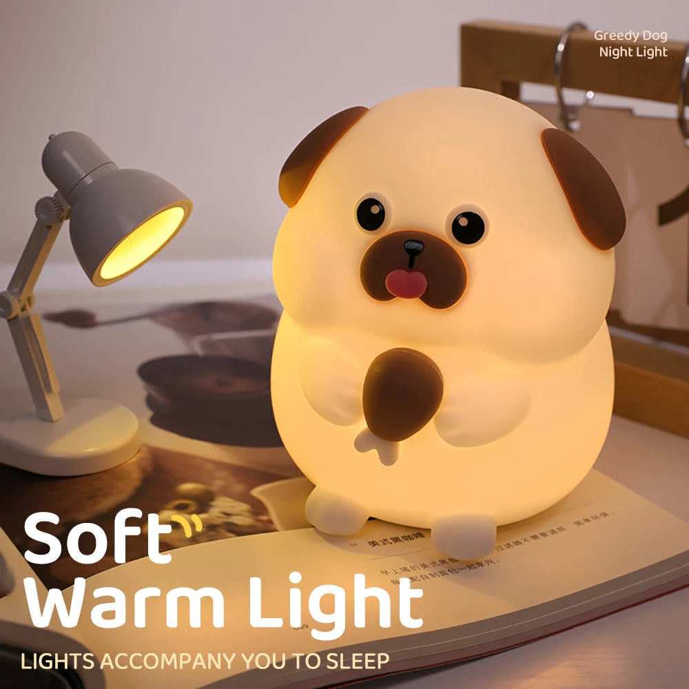 Silicone Cat Dog Night Light USB Rechargeable Nursery Sleeping Lamp Kawaii Bear Cordless Night Lights For Kids Room Decor tableandwalllamps