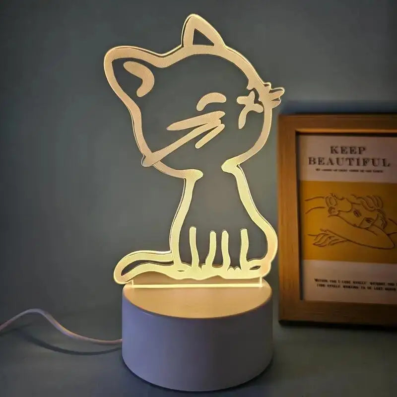 1pc  Cat  3D Night Light, 3D Optical Illusion Lamp With Touch, 7-Color Changing Ambient Light For Bedroom tableandwalllamps