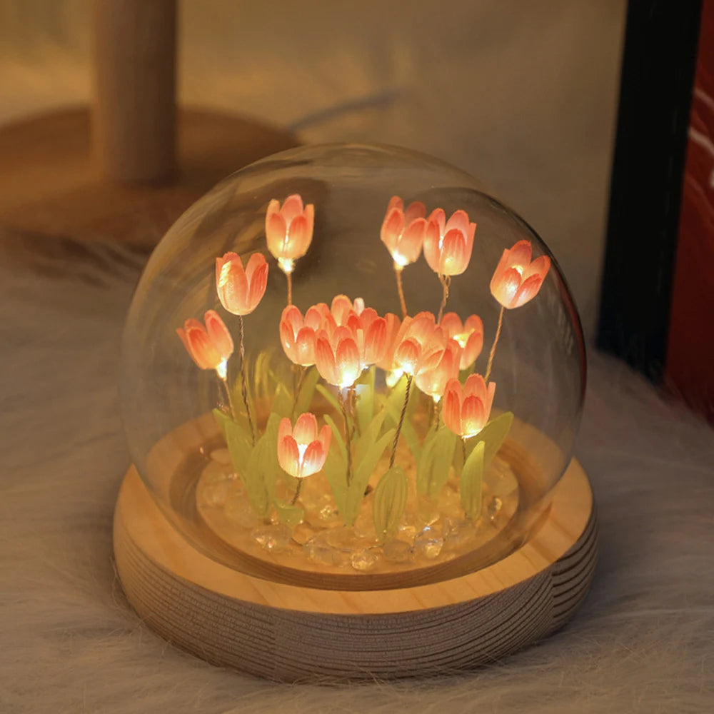 Simulation Tulip DIY Bedside Lights Handmade Material Flower LED Night Light Battery Operated Table Lamp Bedroom Decoration tableandwalllamps