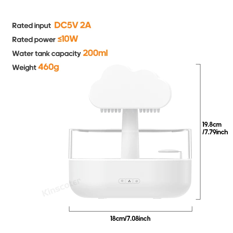 Cloud Air Humidifier Electric Aroma Essential Oil Diffuser Ultrasonic Mist Rain Cloud Color Night Light Raindrops White Noise tableandwalllamps