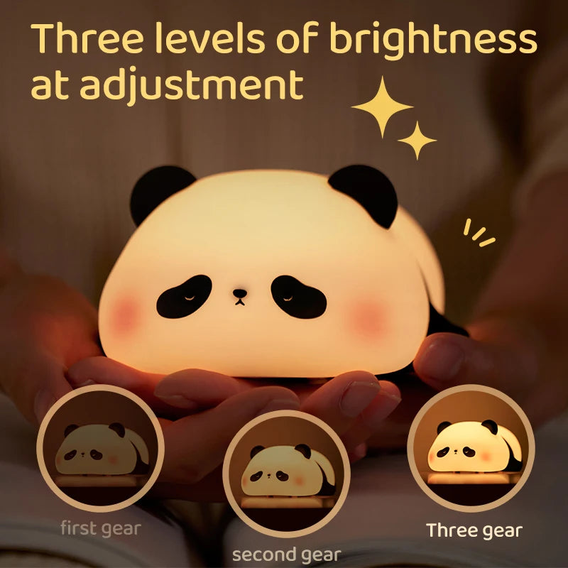 4Styles Panda LED Night Light Cute Silicone Lamp Baby Nursery Touch Sensor Nightlight Rechargeable with 3 Warm Light for Bedroom tableandwalllamps