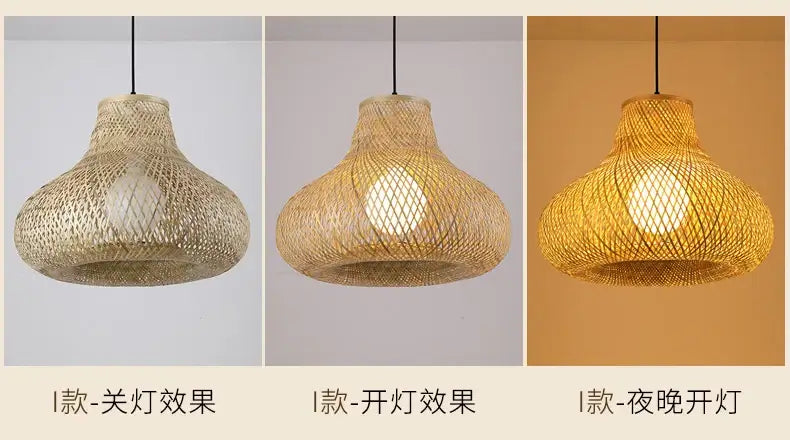 Bamboo Hand Weaving Pendant Light 38cm Hanging LED Ceiling Lamp Chandelier Fixture Rattan Hand Craft Woven Home Bedroom Decor