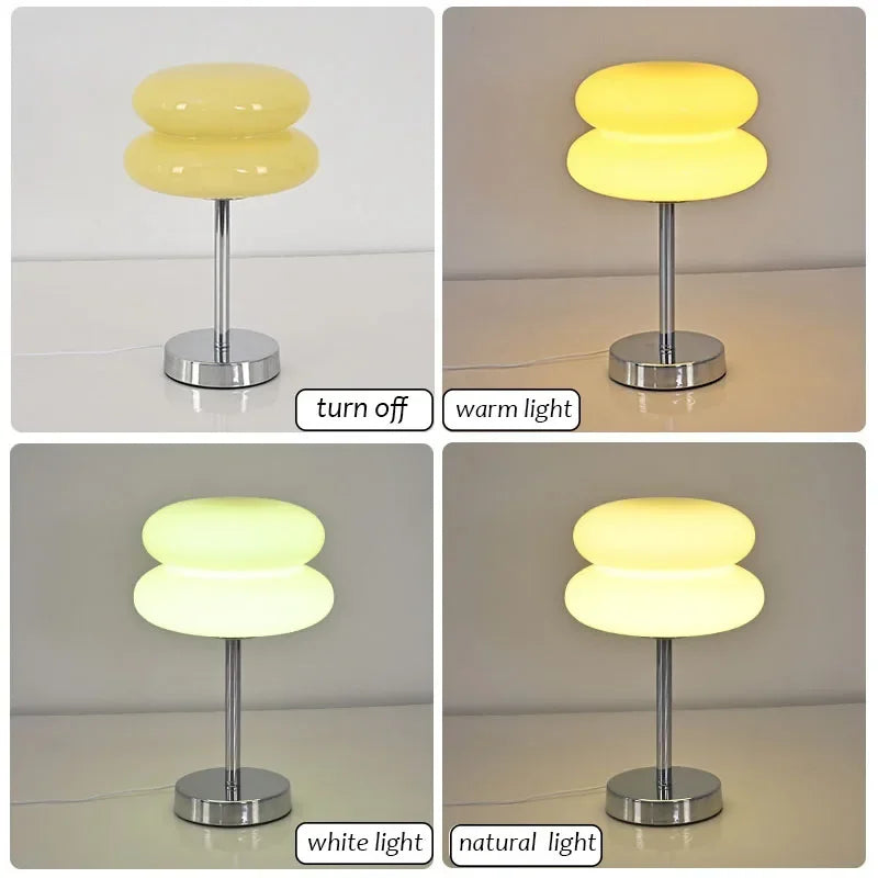 Italian Designer Glass Egg Tart Table Lamp Bedroom Bedside Study Reading Led Night Light Home Decor Atmosphere Stained Desk Lamp tableandwalllamps