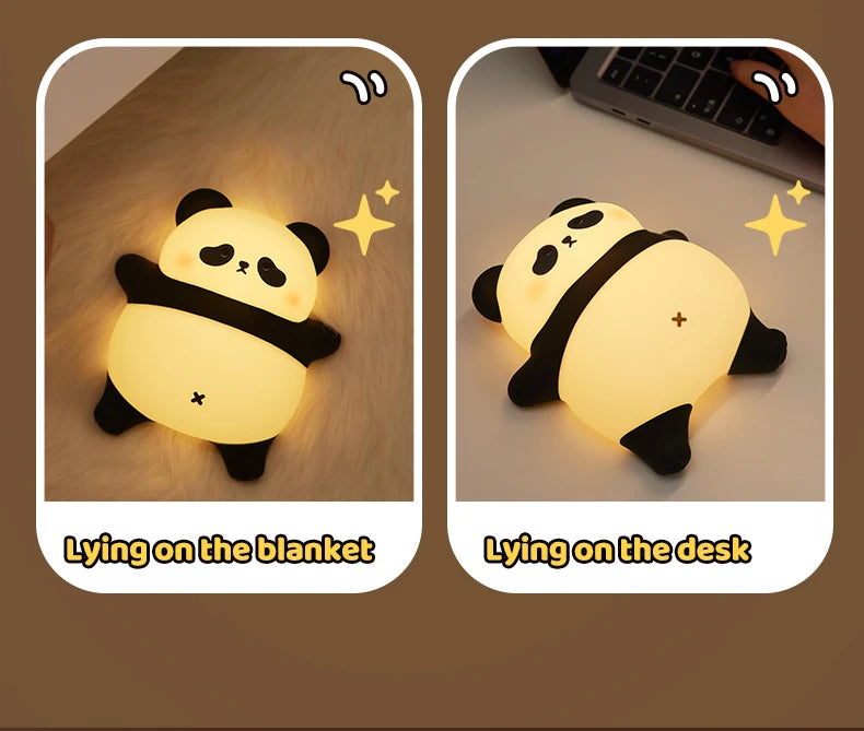 4Styles Panda LED Night Light Cute Silicone Lamp Baby Nursery Touch Sensor Nightlight Rechargeable with 3 Warm Light for Bedroom tableandwalllamps