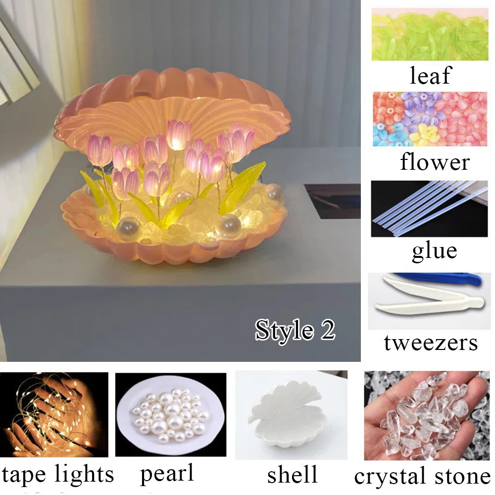 Simulation Tulip DIY Bedside Lights Handmade Material Flower LED Night Light Battery Operated Table Lamp Bedroom Decoration tableandwalllamps