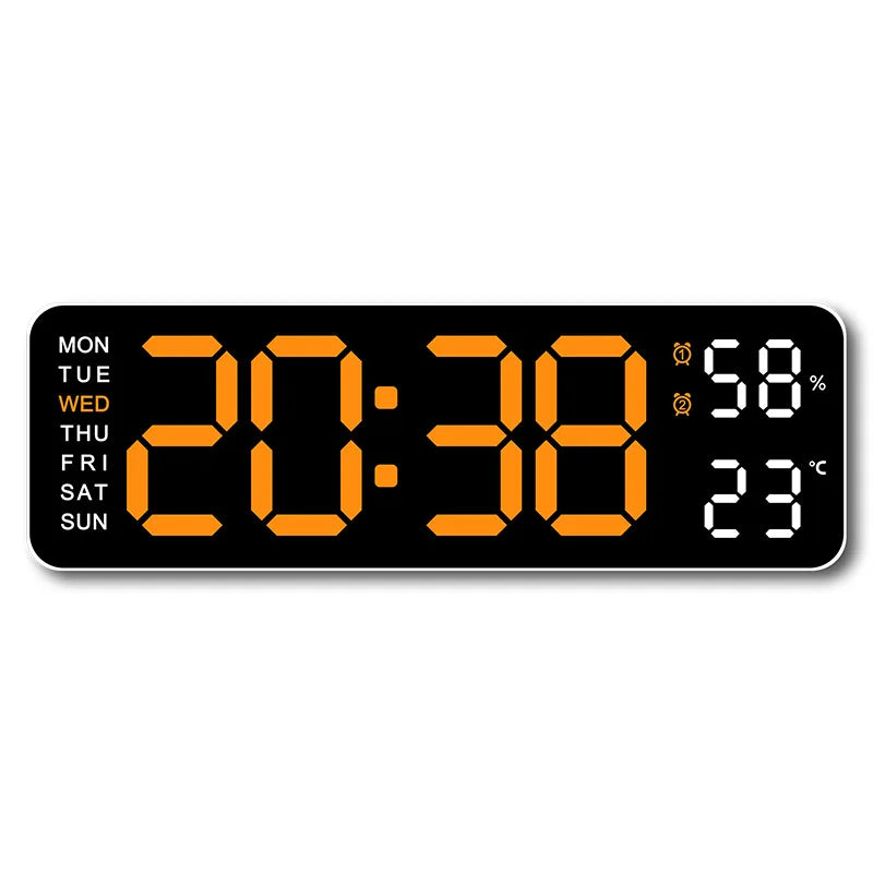 9 Inch Large Digital Wall Clock USB Powered TEMP Humidity Week Auto Dimmer DST Table Clock 12/24H Electronic LED Alarm Clock tableandwalllamps