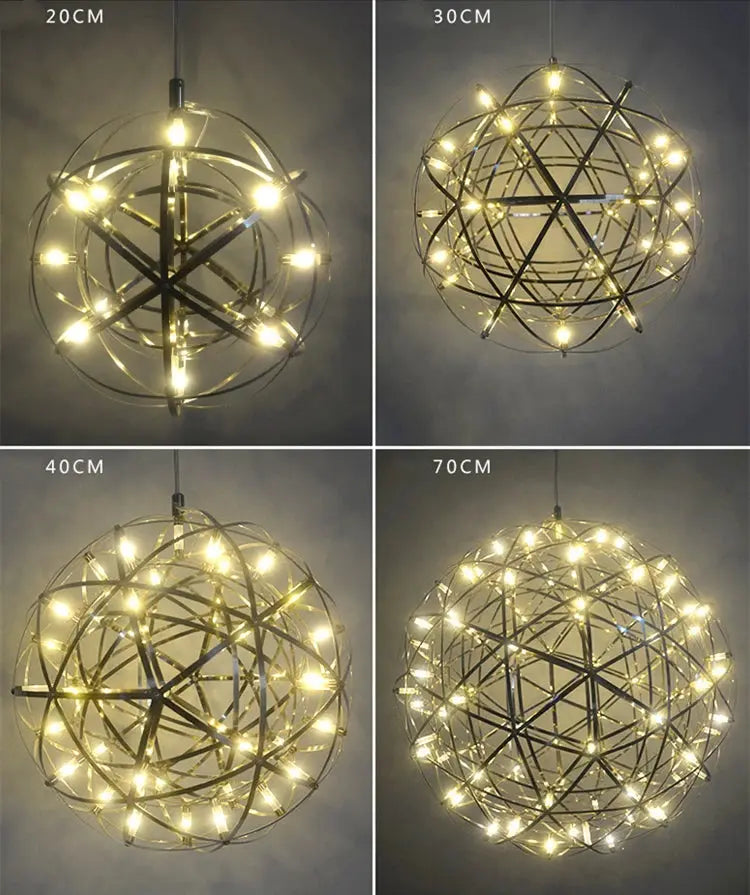 Italy Designer Assembled Spark Ball Led Chandeliers Firework Stainless Steel Loft Living Room Remote Pendant Lamp Indoor Decor tableandwalllamps