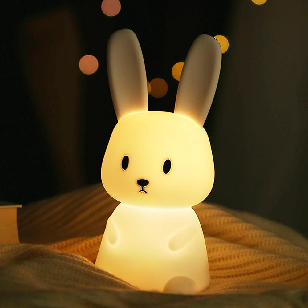 Cute Silicone Night Light Rabbit Whale Cat Touch Sensor USB Rechargeable Bedroom Bedside Lamp For Kids Baby Dropshipping tableandwalllamps