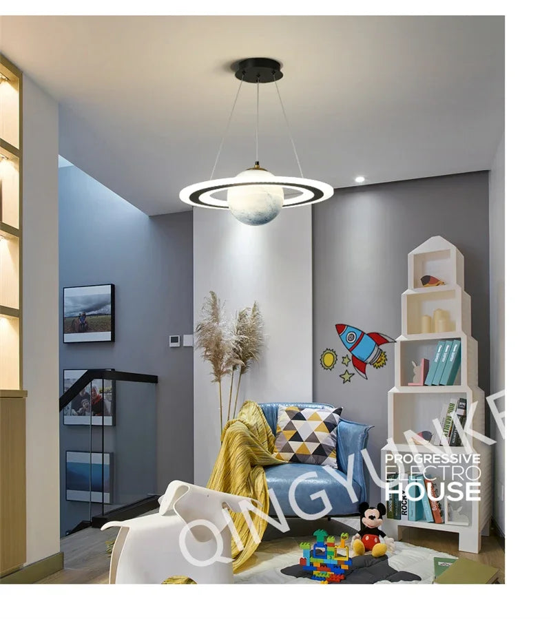 Modern LED Acrylic Planet Pendant Light Children Room Space Star Chandeliers Living  Bedroom Kitchen Indoor Hanging Lighting