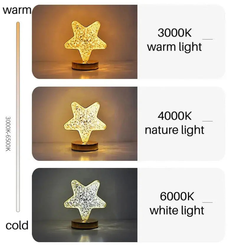 Nordic Luxury Bedroom Lamp Acrylic Crystal Star Bedside Table Lamp Romantic Atmosphere Lamp Recharge Touch Switch Night Lights tableandwalllamps