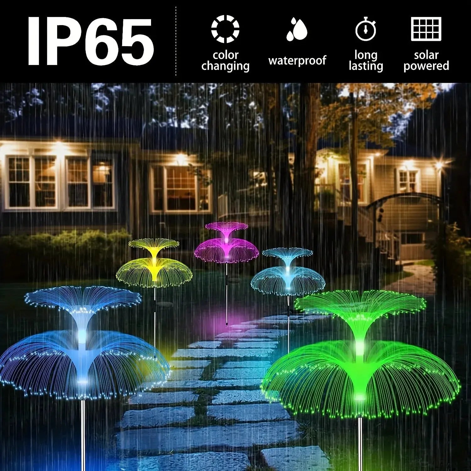 1PC Outdoor Solar Garden Lights 7 Colors Variable Solar Stake Jellyfish Reed Lights Solar Outdoor Color Changing Lights tableandwalllamps