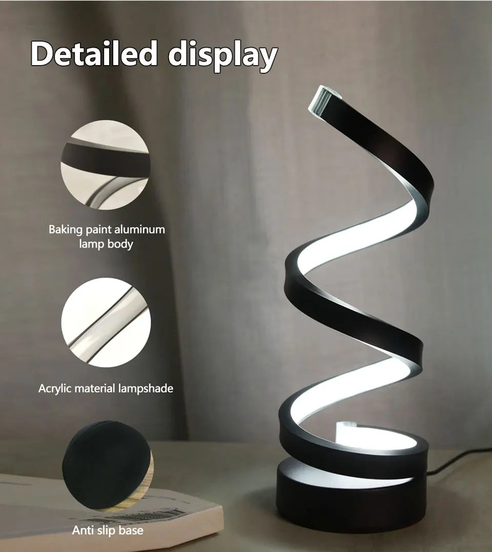 Modern Spiral Table LED Night Light Dimmable Desk Lamp Living Room Nightstand Lamp Bedside Table Study Office Bedroom Decoration tableandwalllamps