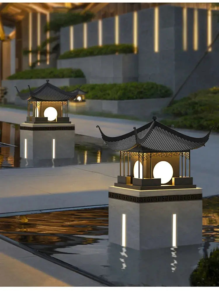 Chinese Style LED Lawn Lamp AC220V 110V Waterproof IP65 Gazebo Steet Light For Outdoor Pillar Fence Door Post Chapiter Lighting tableandwalllamps