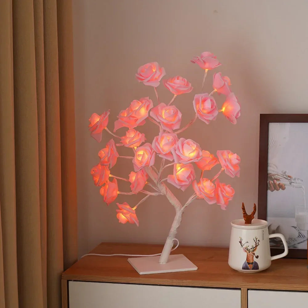 24 LED Rose Lamp, Rose Light Tree Table Top Decorations for Wedding Mother's Day Valentine’s Day Decorations, Gift for Girls Mom tableandwalllamps