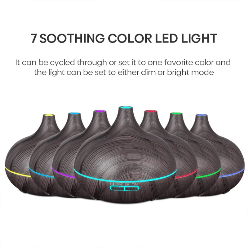 High Quality 500ml Aromatherapy Essential Oil Diffuser Wood Grain Remote Control Ultrasonic Air Humidifier with 7 Colors Light tableandwalllamps