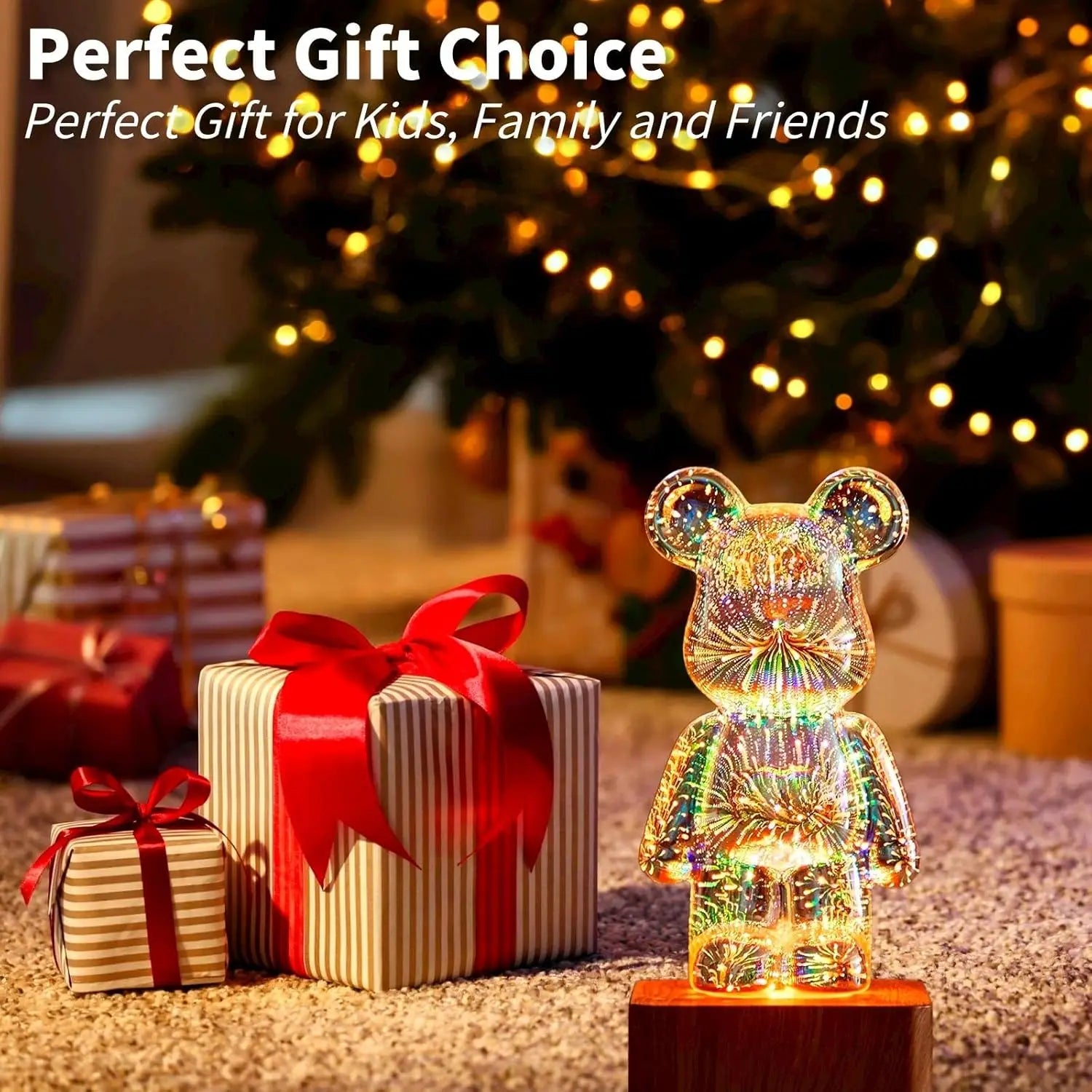 3D Fireworks LED Night Light Bear Ambient Light 8 Color Changing Modes Desk Lamp with USB Bear Decor Room tableandwalllamps