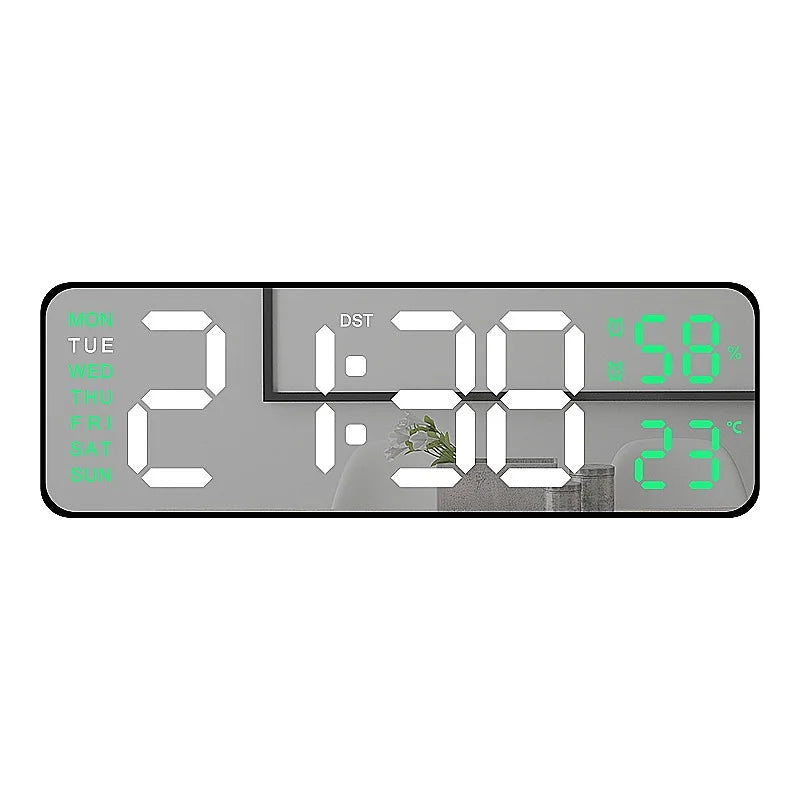 9 Inch Large Digital Wall Clock USB Powered TEMP Humidity Week Auto Dimmer DST Table Clock 12/24H Electronic LED Alarm Clock tableandwalllamps