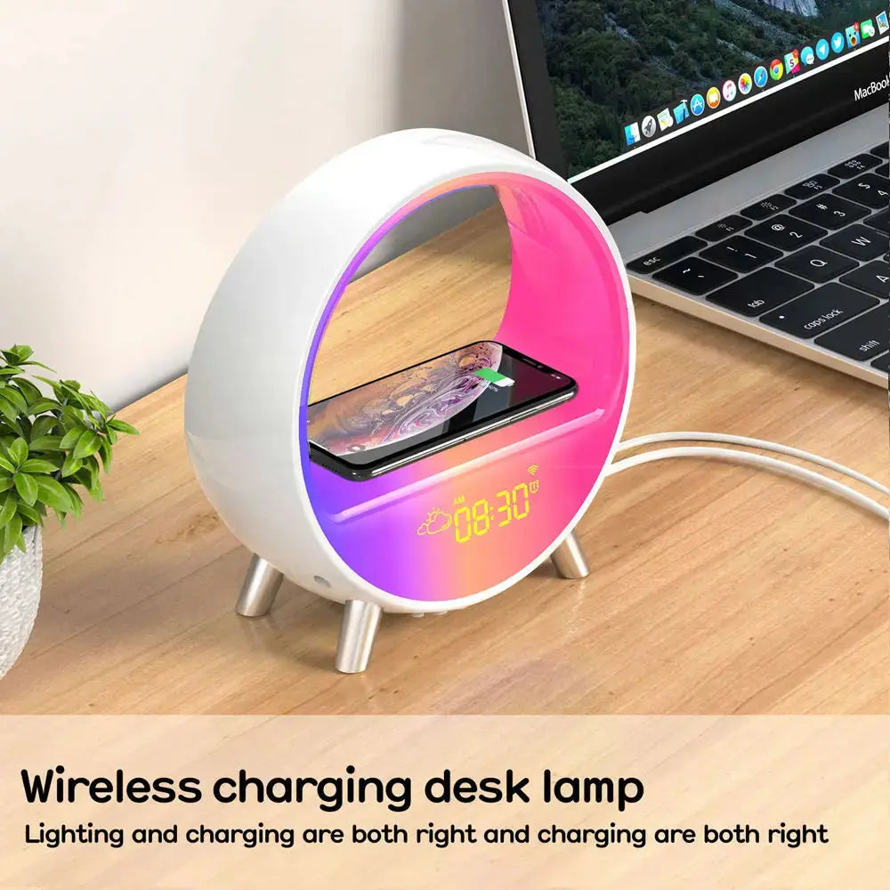 15W Fast Wireless Charger Alarm Clock Speaker Phone APP Control RGB Night Light Charging Station For iPhone 14 13 12 11 Samsung tableandwalllamps