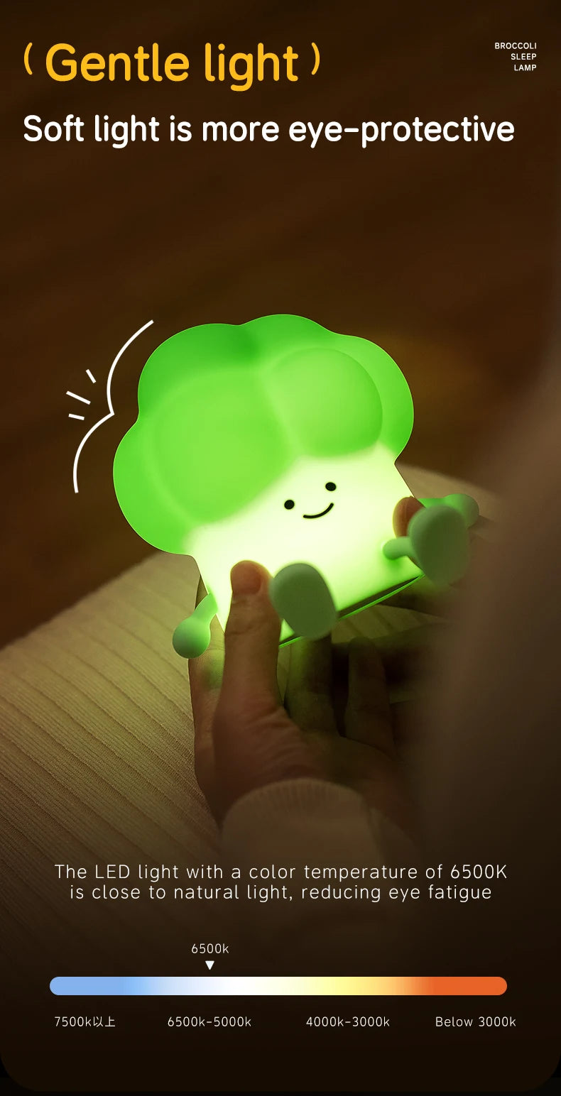 Cute Broccoli Night Light - LED Sleep Lamp for Kids, Soft Glow Nursery Decor Cartoon Baby Bedside Lamp tableandwalllamps