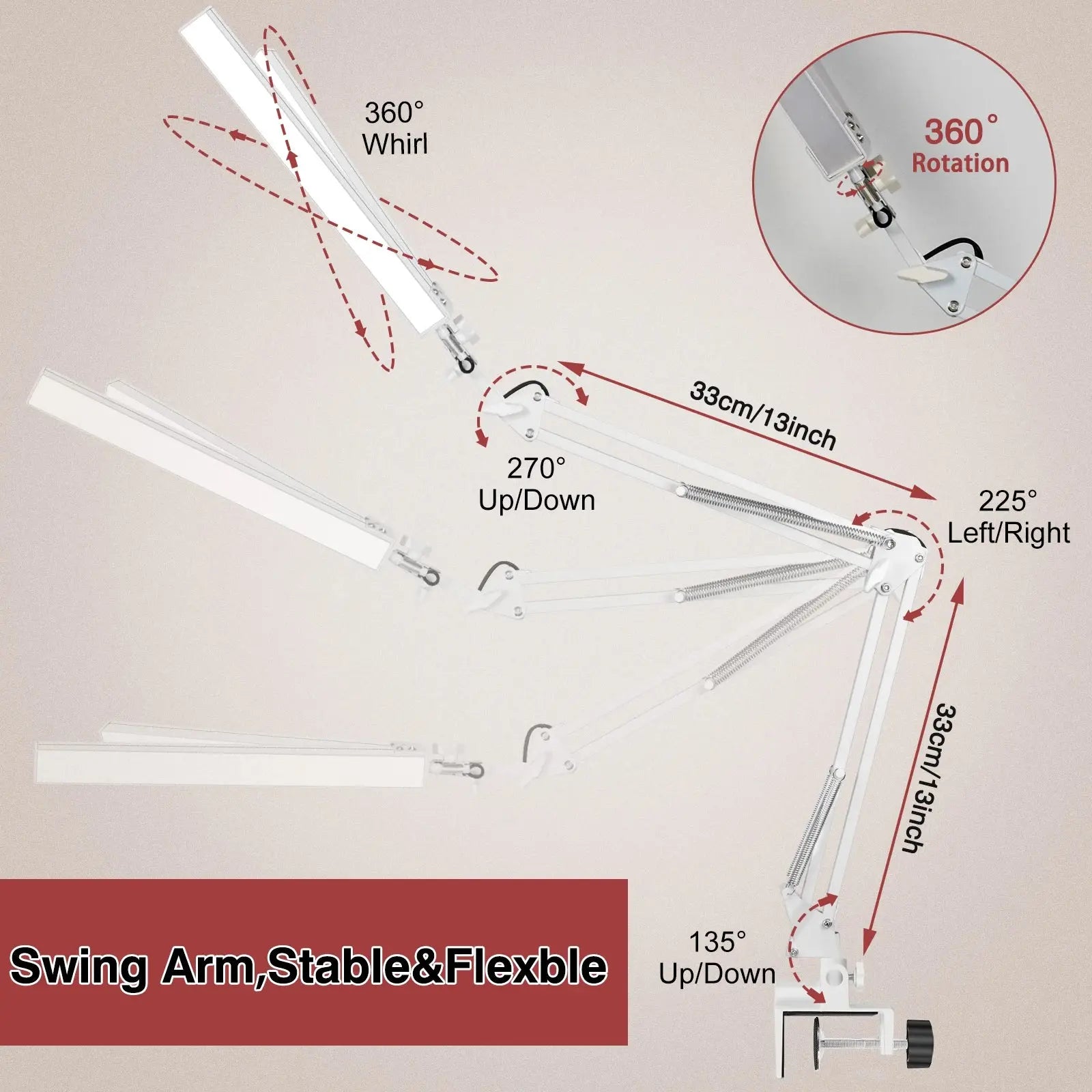 24W LED Desk Lamp for Home Office Dual Swing Arm Eye-Caring Architect Task Lamp Adjustable Foldable Table Lamp 3 Lighting Modes tableandwalllamps