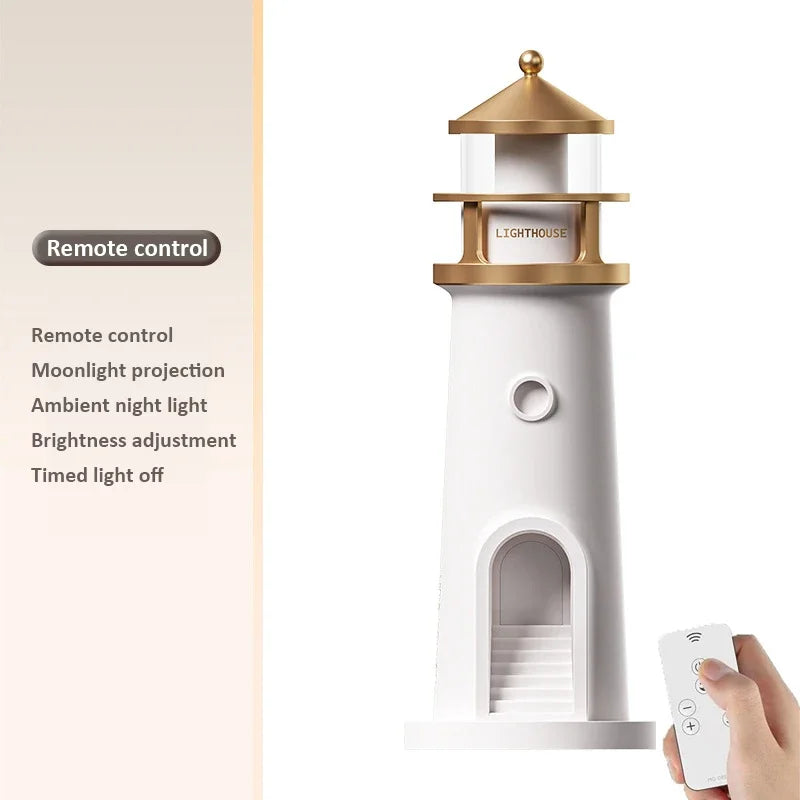 Lighthouse Night Lights Remote Control Moonlight Projection Lamp Magnetic Camping Lamps Bluetooth Music Dimmable Ambient Light tableandwalllamps