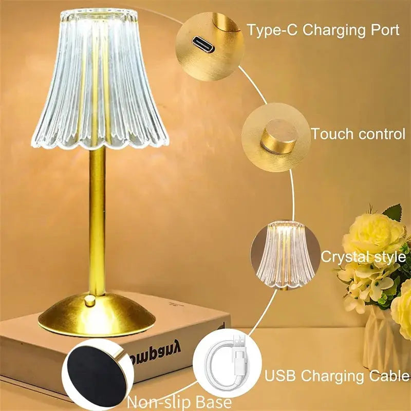 Bar Touch Table Lamp Rechargeable Wireless Desk Lamp Portable Bedroom Night Light LED Decor Lights for Coffee Hotel Restaurant tableandwalllamps