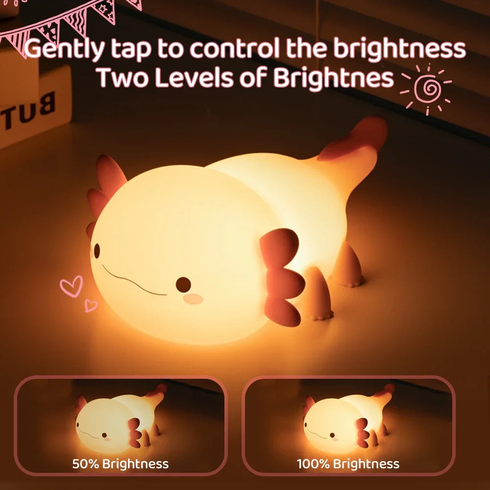 Axolotl Night Light for Kids Animal Silicone Nursery Sleeping Light Portable USB Rechargeable Bedside Lamp For Baby's Room Decor tableandwalllamps