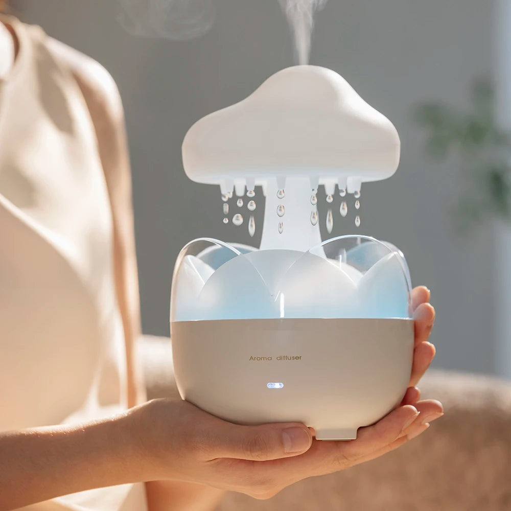 Mushroom Raindrop Air Humidifier Electric Aroma Diffuser Colorful Night Lights Rain Cloud Smell Distributor with Remote Control tableandwalllamps