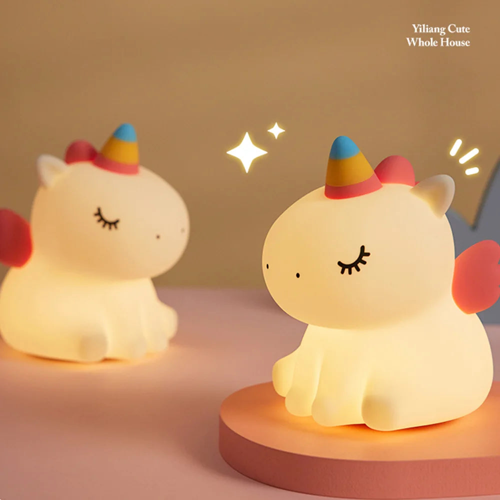 Unicorn Night Light Cute Silicone Nursery Lamp NightLight for Boys and Girls Squishy Night Lamp Room Bedside Decor Perfect Gift tableandwalllamps