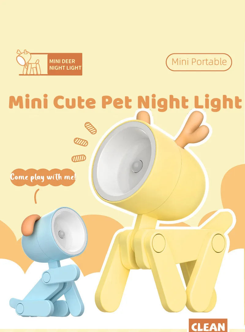 LED Night Light Mini Cute Pet Light Kawaii Gift Cartoon Dog Deer Folding Table Lamp Kids Room Bedside Bedroom Living Room Decor tableandwalllamps