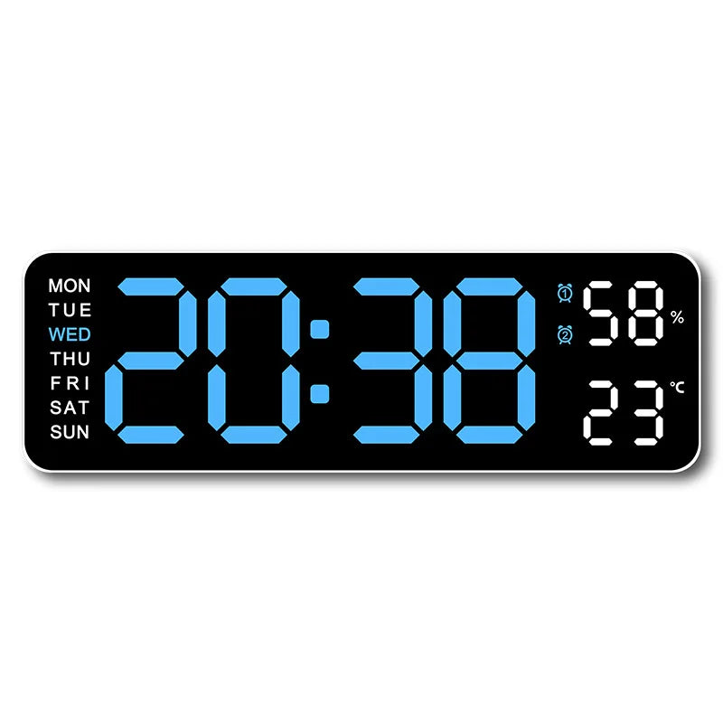 9 Inch Large Digital Wall Clock USB Powered TEMP Humidity Week Auto Dimmer DST Table Clock 12/24H Electronic LED Alarm Clock tableandwalllamps