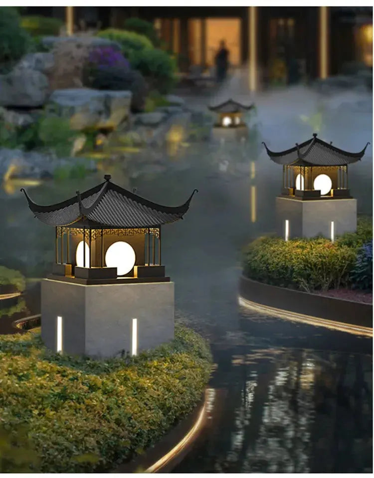 Chinese Style LED Lawn Lamp AC220V 110V Waterproof IP65 Gazebo Steet Light For Outdoor Pillar Fence Door Post Chapiter Lighting tableandwalllamps