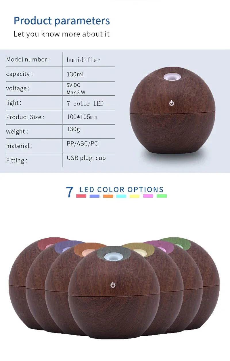 200ml USB Aroma Essential Oil Diffuser Ultrasonic Mini Humidifier Air Purifier 7 Color Change LED Night Light for Office Home tableandwalllamps