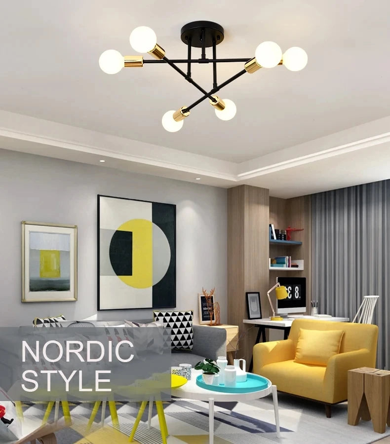 Nordic Minimalist Pendant Light Ceiling Lamp LED Chandelier Suitable for Bedrooms Living Rooms Black Gold Lighting Decoration