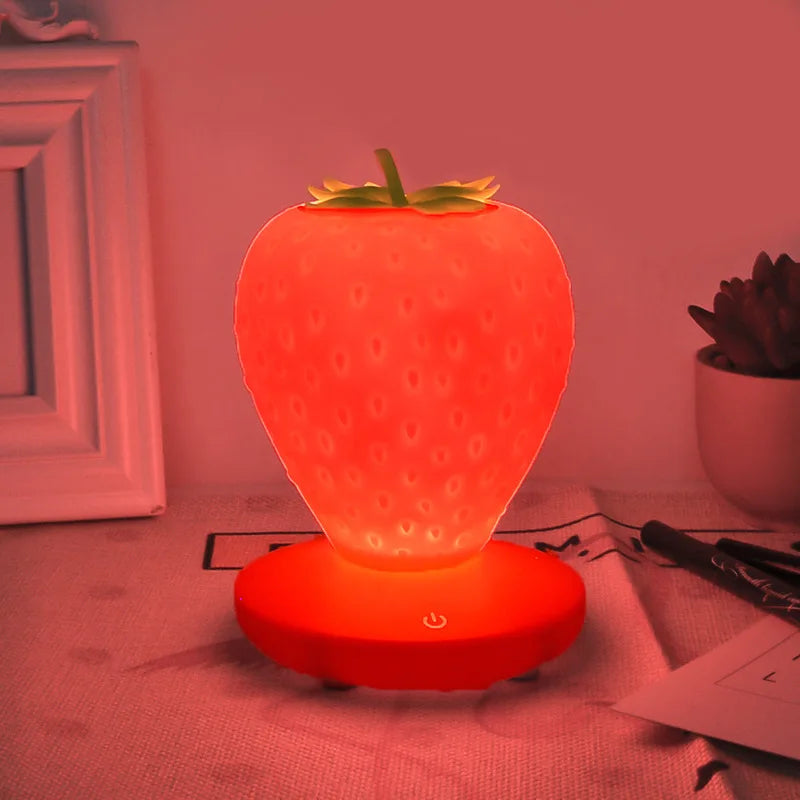 Strawberry Shape USB Rechargeable Silicone Night Light Touch Sensitive Girls Bedroom Creative LED Energy Saving Fun Light Gift tableandwalllamps