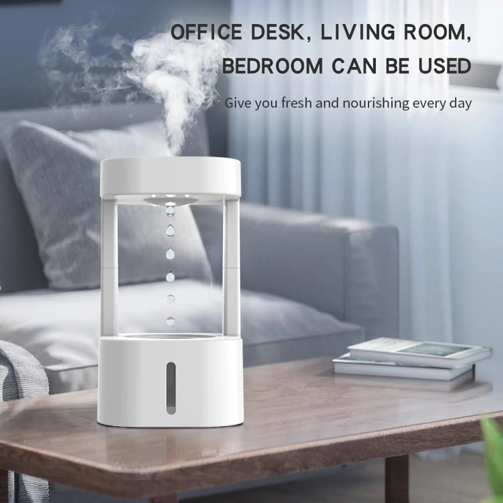 Portable Spray Mist Machine Essential Oil Aromatherapy Humidifiers Diffusers 580ml Anti-gravity Water Drop Humidifier with Light tableandwalllamps