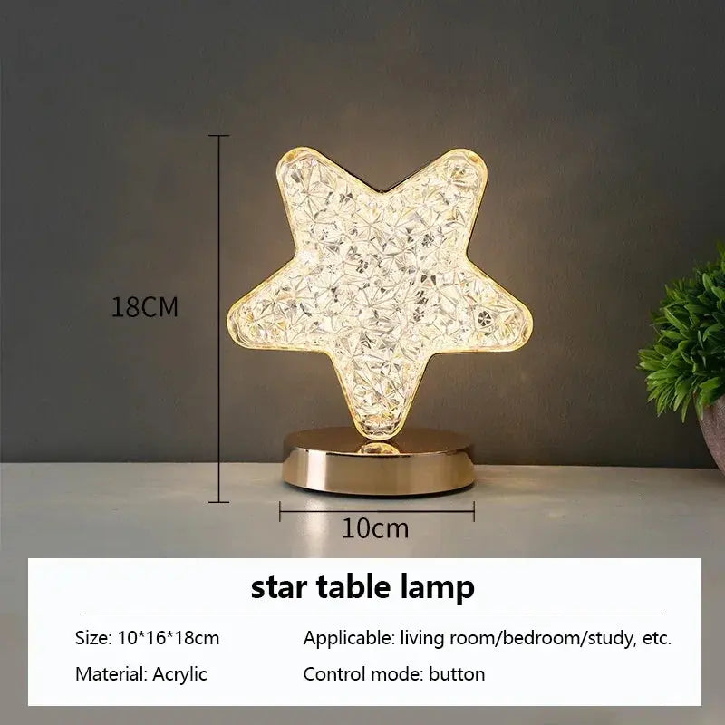 Nordic Luxury Bedroom Lamp Acrylic Crystal Star Bedside Table Lamp Romantic Atmosphere Lamp Recharge Touch Switch Night Lights tableandwalllamps