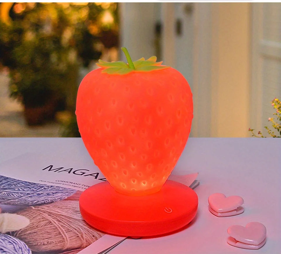 Strawberry Shape USB Rechargeable Silicone Night Light Touch Sensitive Girls Bedroom Creative LED Energy Saving Fun Light Gift tableandwalllamps