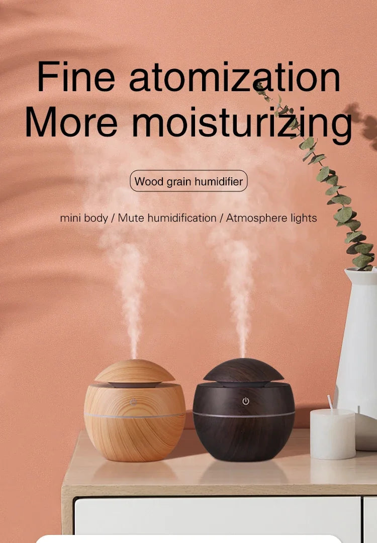 USB Ultrasonic Cool Mist Sprayer Essential Oil Fragrance Mini Home Wood Grain Air Humidifier Electric Air Aroma Diffuser Purifie tableandwalllamps