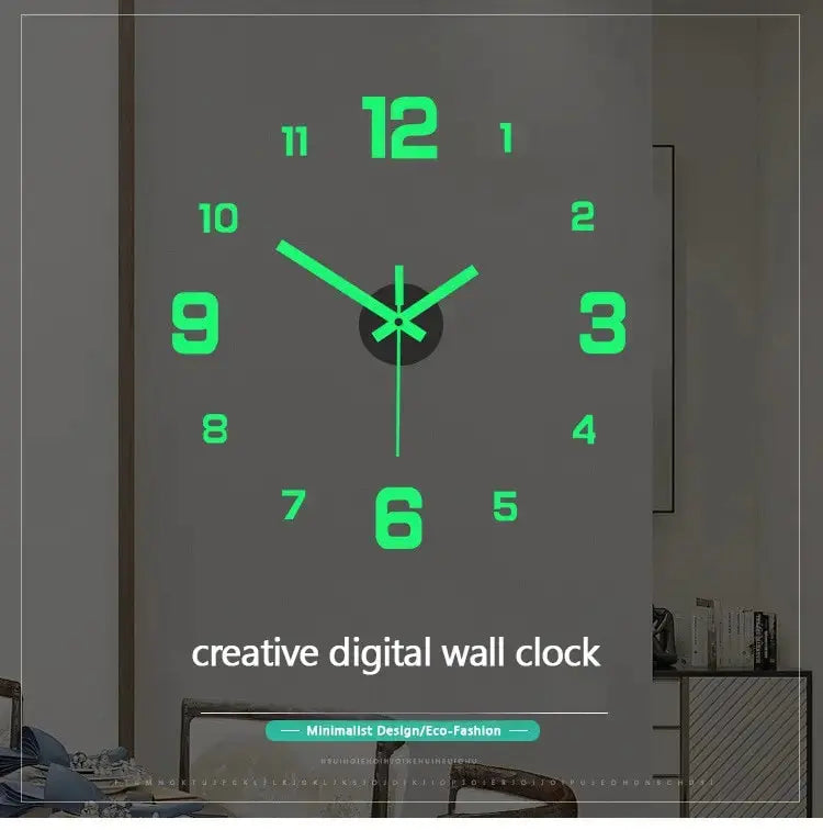 EW Creative Simple Luminous Digital Clock European Style DIY Silent Wall Clock Study Living Room Punch-Free Wall Sticker Clock tableandwalllamps