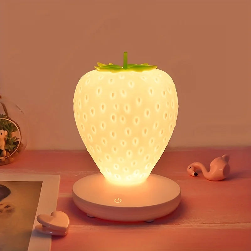 Strawberry Shape USB Rechargeable Silicone Night Light Touch Sensitive Girls Bedroom Creative LED Energy Saving Fun Light Gift tableandwalllamps