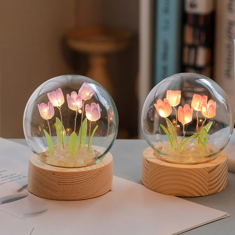 Tulip Night Light Cute Bedroom Room Decor Floral Lamp Valentines Day Gift Lampara Tulipanes Girlfriend DIY Material Handmade tableandwalllamps