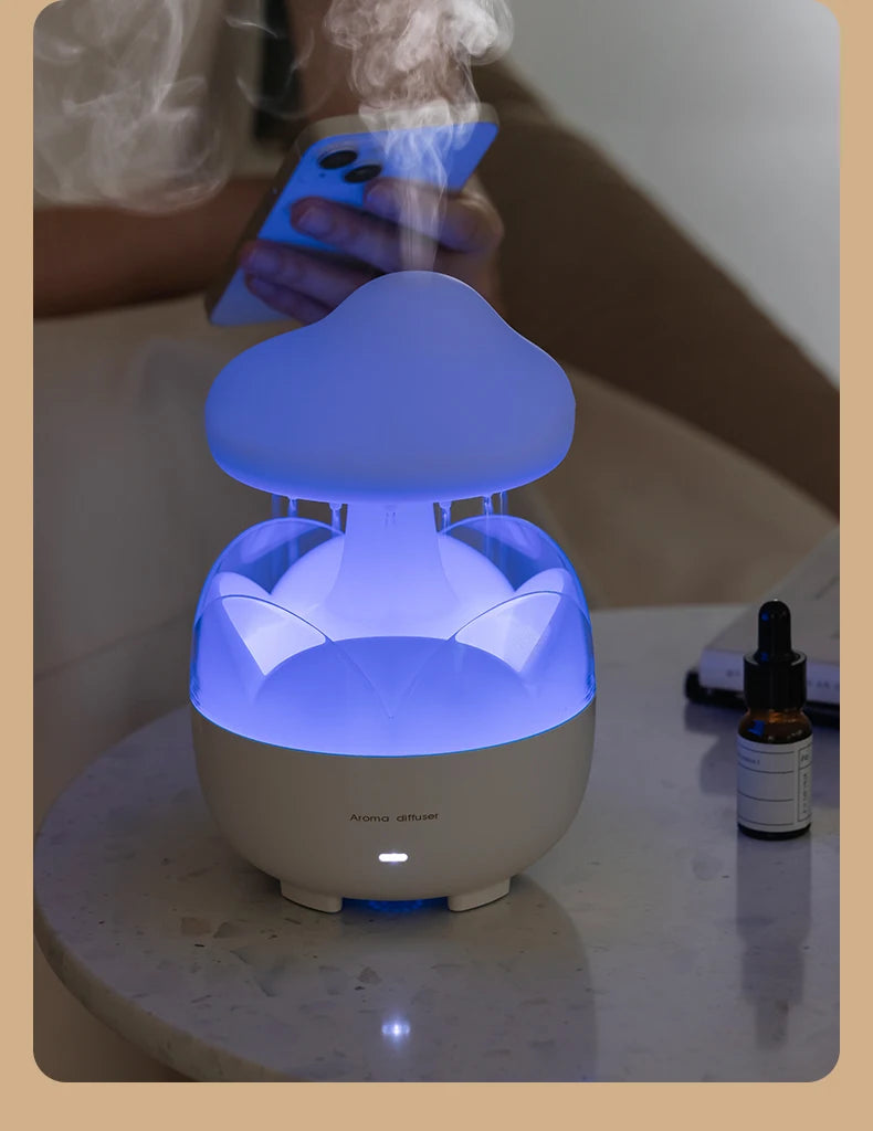 Mushroom Raindrop Air Humidifier Electric Aroma Diffuser Colorful Night Lights Rain Cloud Smell Distributor with Remote Control tableandwalllamps